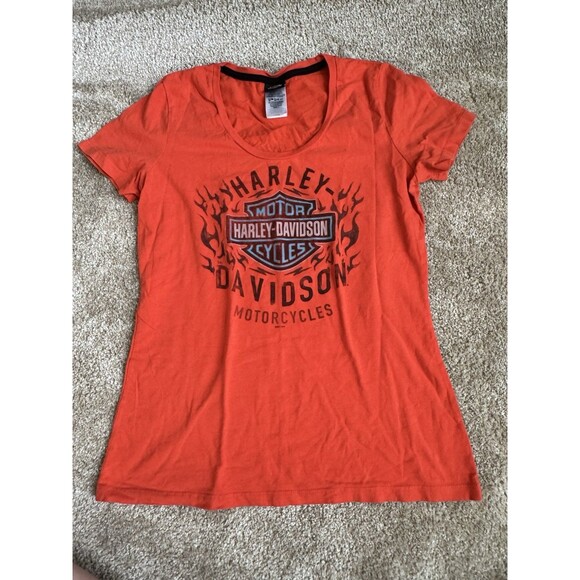 Harley-Davidson Tops - Harley-Davidson Women’s Orange Tank Top Shirt L Large Y2K Vintage Biker